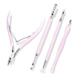 NXJ INFILILA Cuticle Trimmer with Cuticle Cutter and Pusher, Pink Nail Cuticle Nipper, Stainless Steel Cuticle Clippers, Professional Manicure Tools with Dual End Pusher, Nail Scraper