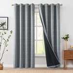 jinchan Full Blackout Boho Curtains 96 Inch Length for Bedroom White on Grey Geometric Printed Grommet Top Room Darkening Thermal Insulated Window Drapes 2 Panels