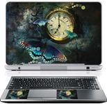 Meffort Inc Laptop Skin Sticker Cover Decorative Stickers Fits Laptop up to 17.3 Inch (Included 2 Wrist Pads) - Clock Butterflies