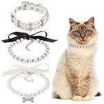 WEBEEDY 3 Pieces Dog Cat Pearl Collars Necklace Jewelry Crystal Rhinestones Pearls Cat Wedding Collar Charms Small Dogs Cats Costume Outfits Accessories Birthday Party