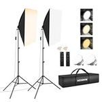 Softbox Photography Lighting Kit, Heorryn 85W LED Studio Soft Box with Remote Control Dimmable 2700-6400K Colour Temperatures（White,Warm,Cold）Bulbs for Shooting Video Portraits