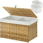 Greenstell Storage Basket with Lid, 105L Handwoven Large Shelf Basket with Cotton Liner and Metal Frame, Foldable & Easy to Install, Storage Box Basket Bin with Handle for Bedroom, Laundry Room