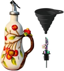 Windefun 16.91oz/500ml Ceramics Olive Oil Dispenser Bottle,Hand Painted Reliefs Oil Dispenser for Kitchen,Oil Bottles for Kitchen (Cherry)