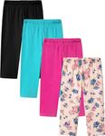 LAPASA 4 Pack Girls Cotton Capri Leggings Dailywear & Sports Tights Multipack Ages 3-13 Years Spring/Summer G19, Black, Turquoise, Pink, Floral A, 9-10 Years