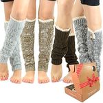 Fashion Cute Cable Knit Leg Warmers 4pairs with Gift Box Lace on the Top for Girls (Lace with Button)