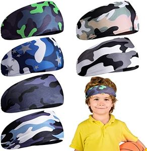 Deekin 6 Pcs Kids Boys Headbands for Boys Athletic Sweatbands Boys Headbands for Kids Football Headband Youth Kids Sweat Bands Sweat Absorbing Elastic Hairband, Camouflage