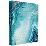 WAVEYU Cute 3 Ring Binders,1 Inch Round Ring Binder (Letter Size), Sturdy Decorative Marble Binder Organizer for Men Women with Interior Pockets for School Supplies and Office Supplies,Blue Marble