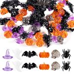 110pcs Acrylic Halloween Ornaments, Mini Halloween Decor Halloween Vase Bowl Fillers Miniature Pumpkin Spider Bat Bone Ghost Skull Figurines Wizard Sensory Bin for Garden Party Decorations Crafts