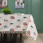 Urban Space 100% Cotton Dining Table Cover 6 Seater, Printed Cotton Table Cloth for Center Table with Boho Tassels, 48" x 92" - (6 Seater, High Garden Red)