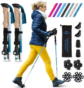 Walking Sticks for Women - 14.5" Foldable Hiking Poles for Backpacking, Exercising and Traveling, Set of 2 Aluminum Nordic Collapsible Trekking Poles (Light Blue, 100-120cm)