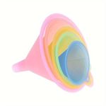 Liqvee Funnel Rainbow Colored Plastic Funnels, Pack of 5, with Ring Holder ideal for Kitchen, Garage and Labs, Small Funnels for Filling Bottles or Containers, Spill Free, Balanced Rigidity