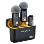 YEJATA Wireless Microphone for Phone with Transmitter Digital Display and 40 Hours Charging Case, Wireless Lavalier Microphone with USB Type C Port for Video Recording - Set of 2