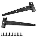 D-Orange 2 Pack T-Hinge Gate Shed Hinges Heavy Duty Metal Black Strap Hinges with Screws for Gate Doors, Shed Doors and Barn Doors, 200mm (8 inch) Long