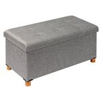 B FSOBEIIALEO Storage Ottoman with Tray, Foot Stools and Ottomans with Wooden Feet, Storage Cube Seat Linen Brown 30"