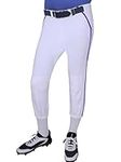 Exxact Sports Womens Softball Pants Knicker/Yoga Style Knee Length, 4-Way Stretch Low Rise Softball Pants for Women, White With Royal Blue Braid, Medium