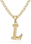 Barzel 18K Gold Plated Initial Necklace with Diamond Cut Initial,18" Chain with 2" Extension, Waterproof, High Polish Finish, Made in Brazil (L)