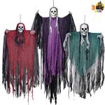 JOYIN 3 Pcs Halloween Hanging Grim Reaper Decorations, Purple 53”, Red and Green 31.5" Halloween Skeleton Ghosts Outdoor Decorations for Haunted House Prop, Yard Patio Lawn Garden Party Supplies Décor