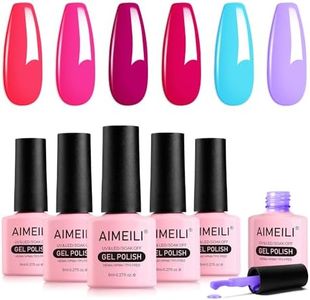 AIMEILI Soak Off Hot Pink Neon Gel Nail Polish Set, Summer Color Neon Pink Orange Purple Blue Color Gel Set Of 6pcs X 8ml - Kit Set 12