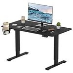 FitStand Electric Standing Desk 110x60cm, Height Adjustable Standing Desk Sit Stand Desk Adjustable Desk Stand Up Desk for Home Office (Black Frame+ Black Desktop)