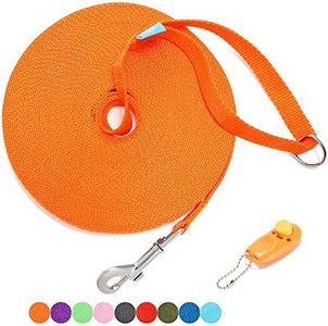 BAAPET 15/20/30/50/100 ft Long Dog Training Leash with Clickers for Small, Medium and Large Dogs or Cats (50 Feet, Orange)