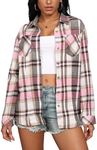 KevaMolly Plaid Flannel Shirts for Women Loose Fit Boyfriend Button Down Shirt Long Sleeve Casual Flannel Blouse Tops, Z4 Pink, XX-Large