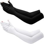 2 Pairs UV Long Sun Gloves Women's Sunblock Driving Gloves Non Slip Full Finger Arm Sun Protective for Outdoor Sports