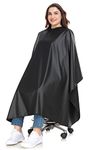 PERFEHAIR Hairdressing Chemical Gown for Hair Stylists, Barber, Color Dye Cape with Snaps, Waterproof, Salon Hairdresser Cape for Barbering Hair Coloring, Highlighting, Cutting, Styling, Black, Large