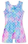 uideazone Leotards for Girls Gymnastics Ballet Dance Stretchy Unitard Biketards with Shorts Kids Fish Scale Printed Bodysuit Outfits 3T 4T