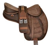 Manaal Enterprises Synthetic Treeless FREEMAX Youth Child Pony Miniature Full Suede Western Horse Saddle Tack Matching Girth, Stirrups, Bridle, Reins, Saddle Pad Horse Bit Size10 to 12; (10" INCHES)