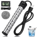 Immersion Water Heater, 2000W Electric Submersible Water Heater with 304 Stainless Steel Cover, Portable Bucket Heater with Digital LCD Thermometer, Fast Heats 5 Gallons of Water in Minutes