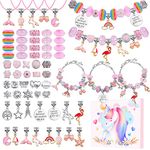 Flasoo DIY Charm Bracelet Making Kit, Jewelry Kit with Unicorn Mermaid Pink Stuff Craft Gifts for Birthday, Christmas, New Year