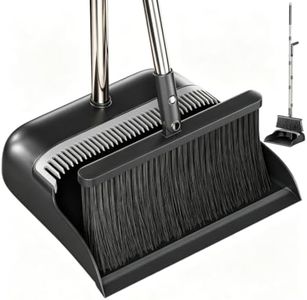 POPMOP Broom and Dustpan Set, 52" Long Handle Standing Broom with Dustpan Combo Set with Dust Pan Teeth to Clean Pet Hair, Easy Sweeping Suitable for Home Kitchen Office Lobby