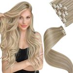 LaaVoo Clip in Hair Extensions Human Hair Blonde Clip in Extensions Human Hair 16 Inch Dark Ash Blonde Highlight Light Blonde Remy Hair Extensions Human Hair Clip in for Women 5pcs/80g