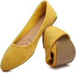 HEAWISH Women’s Black Flats Shoes Comfortable Suede Pointed Toe Slip On Casual Ballet Flats Dress Shoes Nude Flats, Yellow, 11