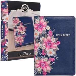 KJV Holy Bible Standard Size Faux Leather Red Letter Edition Thumb Index & Ribbon Marker, King James Version, Blue Floral, Zipper Closure (KJV Deluxe Gift Editions)