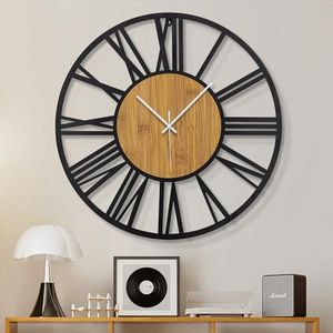 1st owned Large Wall Clocks for Living Room Decor- Modern 20 inch Silent Non Ticking Black Roman Numbers Metal Clocks for Farmhouse,Dining Room,Bedroom,Kitchen Battery Operated Wood Clock Wall Decor