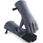 932Ã‚°F Heat Resistant Grill BBQ Gloves Leather Forge Welding Glove with Long Sleeve and Insulated Lining for Men and Women Black-Gray 16-inch