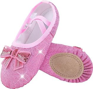 WYHDY Ballet Shoes Split-Sole Glitter Flats Dance Shoes for Girls Toddler/Kid, Shiny-pink, 8 Narrow Toddler