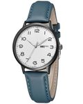 CIVO Watches for Women Waterproof Leather: Blue Womens Wrist Watches Fashion Elegant Ladies Analog Quartz Watch, Minimalist Easy Read Week Date Watch