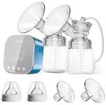 【2023 Upgraded Model】 Lulia Double Electric Breast Pump Portable Strong Suction Painless Breast Pump with 2 Sizes of Flanges 4 Modes and 9 Levels of Milk Volume Ultra Silent Rechargeable (Blue)