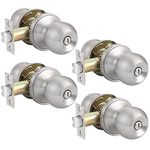 Probrico 4 Pack Interior Privacy Door Knob for Bedroom Stainless Steel Bathroom Door Knobs Round Door Lock Set Without Key Satin Nickel