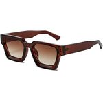 AIEYEZO Square Sunglasses for Women Men Square Thick Frame Sun Glasses Simple Designer Style Shades, Brown/Brown Gradient, MM