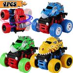 Dinosaur Toys Cars for Boys - 4 Pack Friction Powered Monster Trucks Push and Go Car Pull Back Vehicles for Kids and Tollders- Great Birthday Christmas Party Gifts for Ages 3 4 5 6 7 Year Old