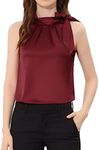 Allegra K Women's Elegant Satin Sleeveless Bow Tie Neck Solid Work Blouse Top Burgundy Medium