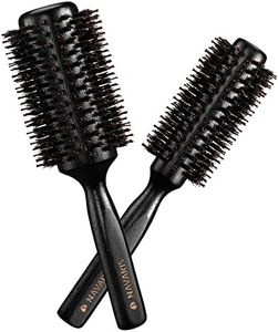 Navaris Set 2x Spazzola Rotonda Legno Ø 25mm 40mm - Spazzole per Capelli - Gomma Naturale e Setole Cinghiale - Hair Brush Wood Volumizzante - Nero