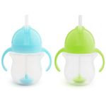 Munchkin Click Lock Weighted Straw Cup, 7 Ounce, 2 Pack, Blue/Green