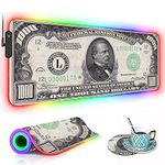 RGB Gaming Mouse Pad with Coffee Coaster, XXL Large Glowing LED Mousepad, Anti-Slip Rubber Base, Computer Keyboard Desk Mouse Mat 31.5 X 11.8 Inch - 1000 Dollar Bill