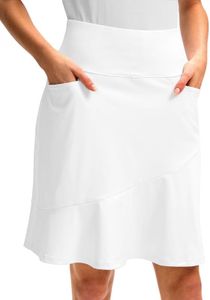 G Gradual Skorts Skirts for Women with 5 Pockets 20" Knee Length Golf Skirt Modest Long Tennis Athletic Skirts for Women, A-white, X-Large