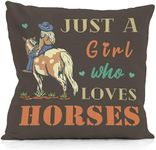 NATSUNO Western Pillow Covers 18x18,Just a Girl Who Loves Horses,Western Throw Pillows,Western Pillow Covers,Cowboy Pillow Covers,Western Theme Decorative Pillow Cases Covers Cushion for Bed,Couch