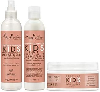 SheaMoisture Kids Extra Moisturizing Detangler, 2-In-1 Curl & Shine Coconut Hibiscus Shampoo & Conditioner, and Curling Butter Cream for Curly Hair 3 Count